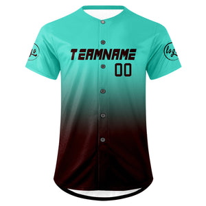 Camiseta de béisbol personalizada color marrón cian con degradado uniformes de equipo personalizados con nombre y número