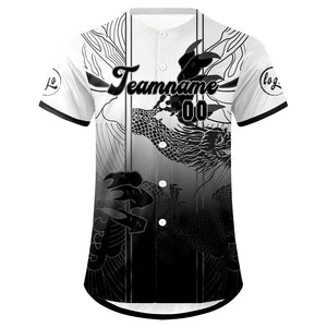 Camiseta de béisbol personalizada blanca y negra con degradado uniformes de equipo con nombre y número