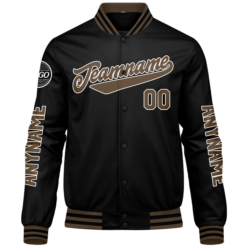 Chaquetas universitarias personalizadas en negro y marrón para hombres & mujeres y jóvenes & Chaquetas Letterman personalizadas