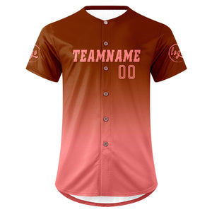 Camiseta de béisbol personalizada en tonos marrón y rosa con degradado uniformes de equipo personalizados con nombre y número