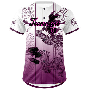 Camiseta de béisbol personalizada morada y blanca con degradado uniformes de equipo personalizados con nombre y número