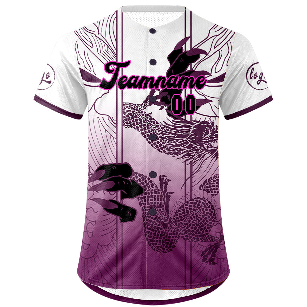 Camiseta de béisbol personalizada morada y blanca con degradado uniformes de equipo personalizados con nombre y número