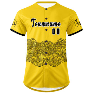 Camiseta de béisbol personalizada amarilla y negra con degradado uniformes de equipo personalizados con nombre y número