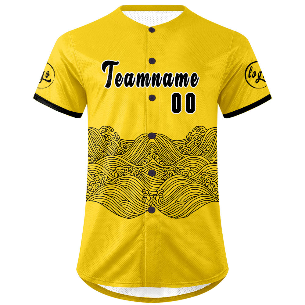 Camiseta de béisbol personalizada amarilla y negra con degradado uniformes de equipo personalizados con nombre y número