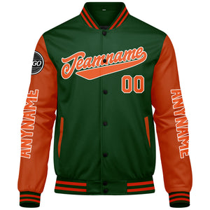 Chaquetas universitarias personalizadas de color verde oscuro y naranja para hombres & mujeres y jóvenes & Chaquetas Letterman personalizadas