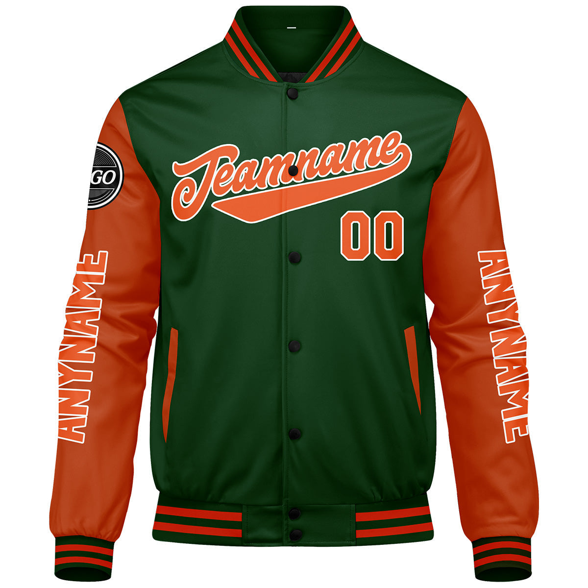 Chaquetas universitarias personalizadas de color verde oscuro y naranja para hombres & mujeres y jóvenes & Chaquetas Letterman personalizadas