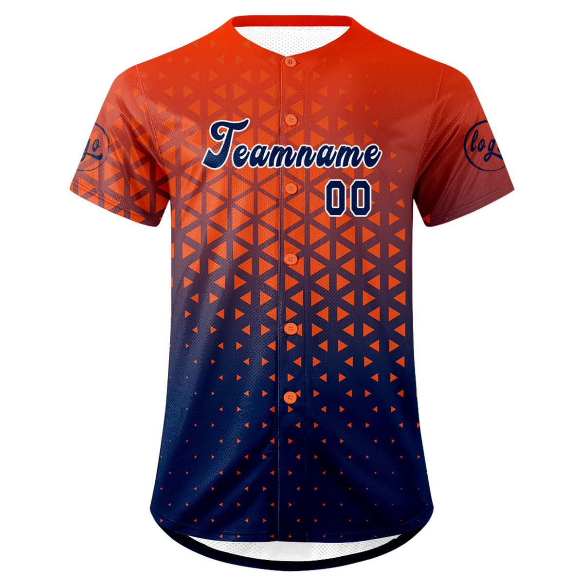 Camiseta de béisbol personalizada naranja y azul marino con dise?o degradado uniformes de equipo con nombre y número