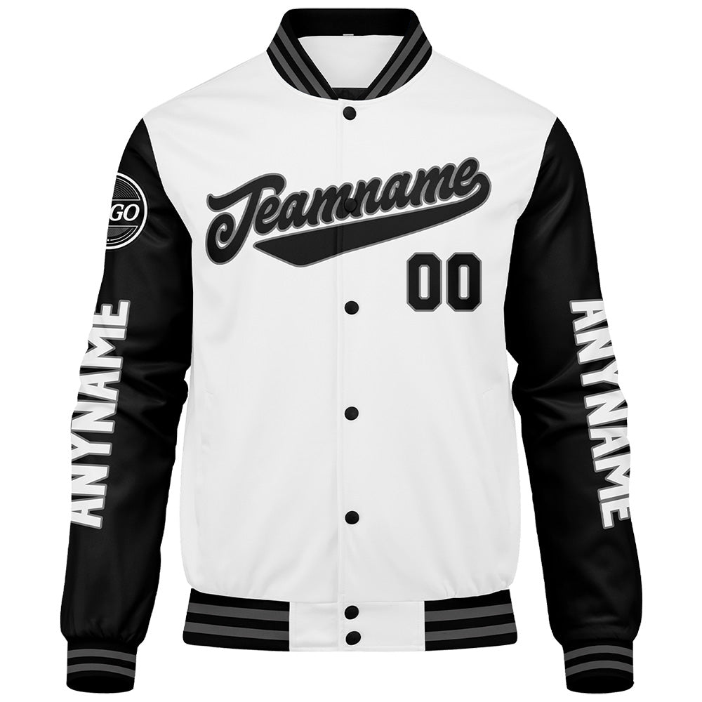 Chaquetas universitarias personalizadas en blanco y negro para hombres & mujeres y jóvenes & Chaquetas Letterman personalizadas