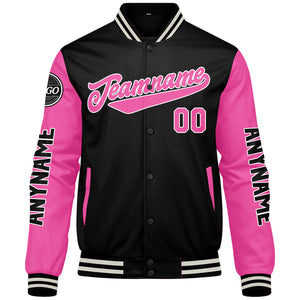 Chaquetas universitarias personalizadas en negro y rosa para hombres & mujeres y jóvenes & Chaquetas Letterman personalizadas