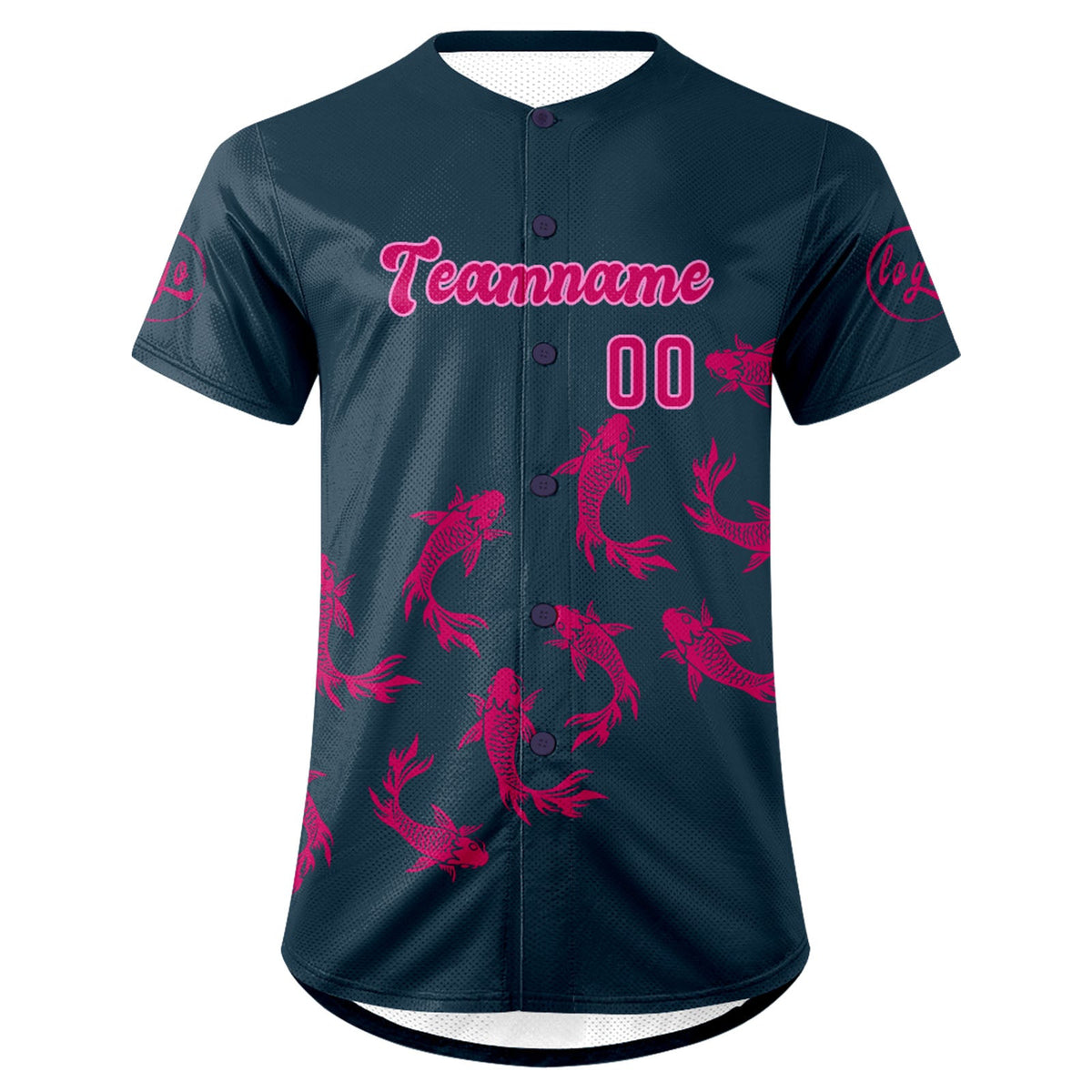 Camiseta de béisbol personalizada azul oscuro y rosa brillante con degradado uniformes de equipo personalizados con nombre y número