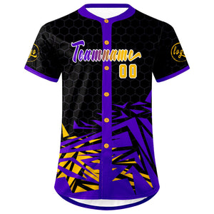 Camiseta de béisbol personalizada negra y morada con degradado uniformes de equipo personalizados con nombre y número