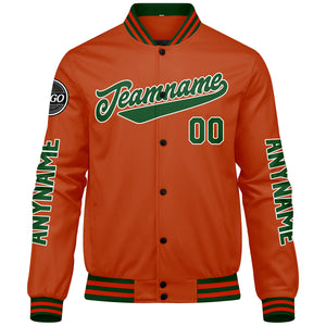 Chaquetas universitarias personalizadas de color verde oscuro y naranja para hombres & mujeres y jóvenes & Chaquetas Letterman personalizadas