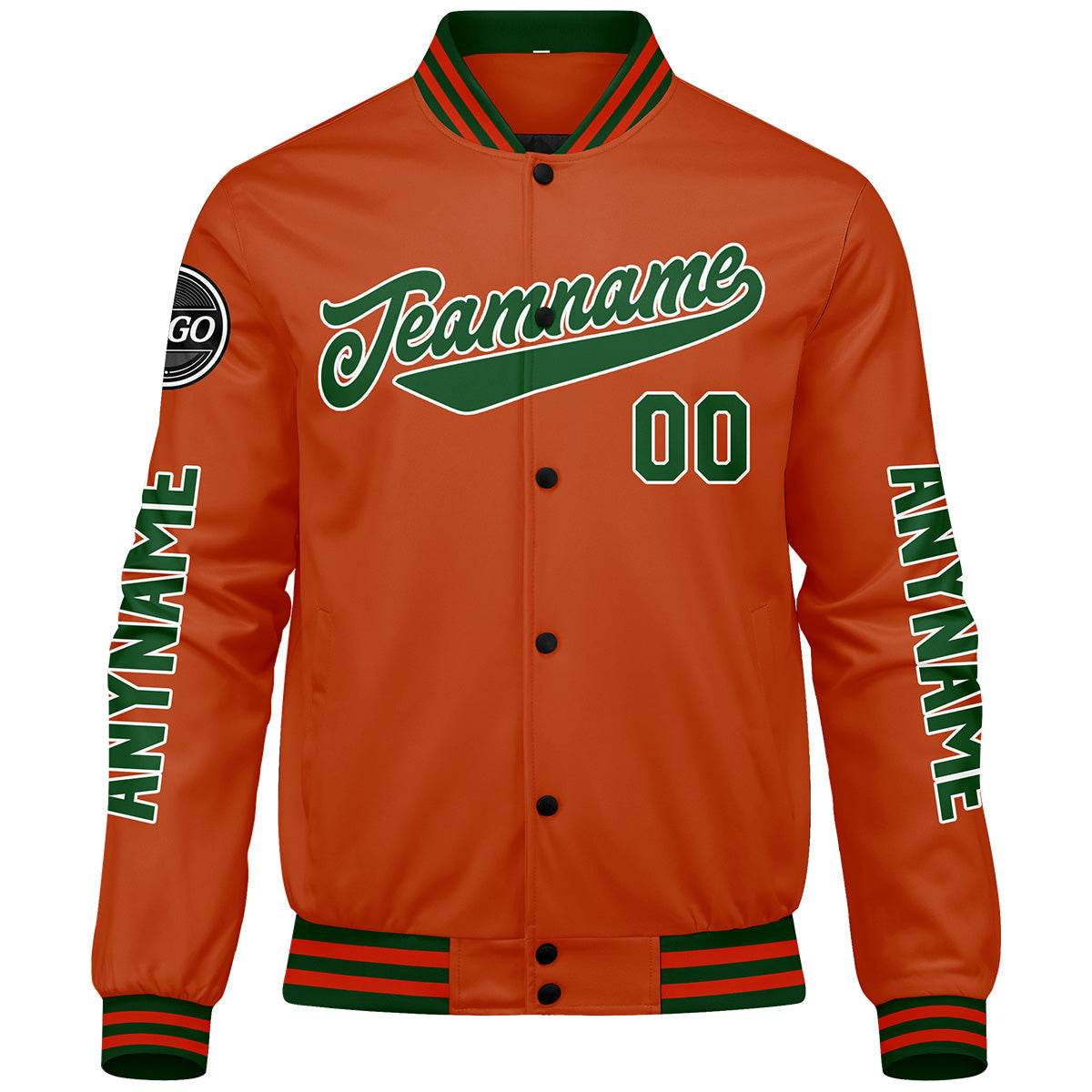 Chaquetas universitarias personalizadas de color verde oscuro y naranja para hombres & mujeres y jóvenes & Chaquetas Letterman personalizadas