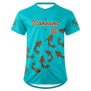 Camiseta de béisbol personalizada color naranja cian con degradado uniformes de equipo personalizados con nombre y número