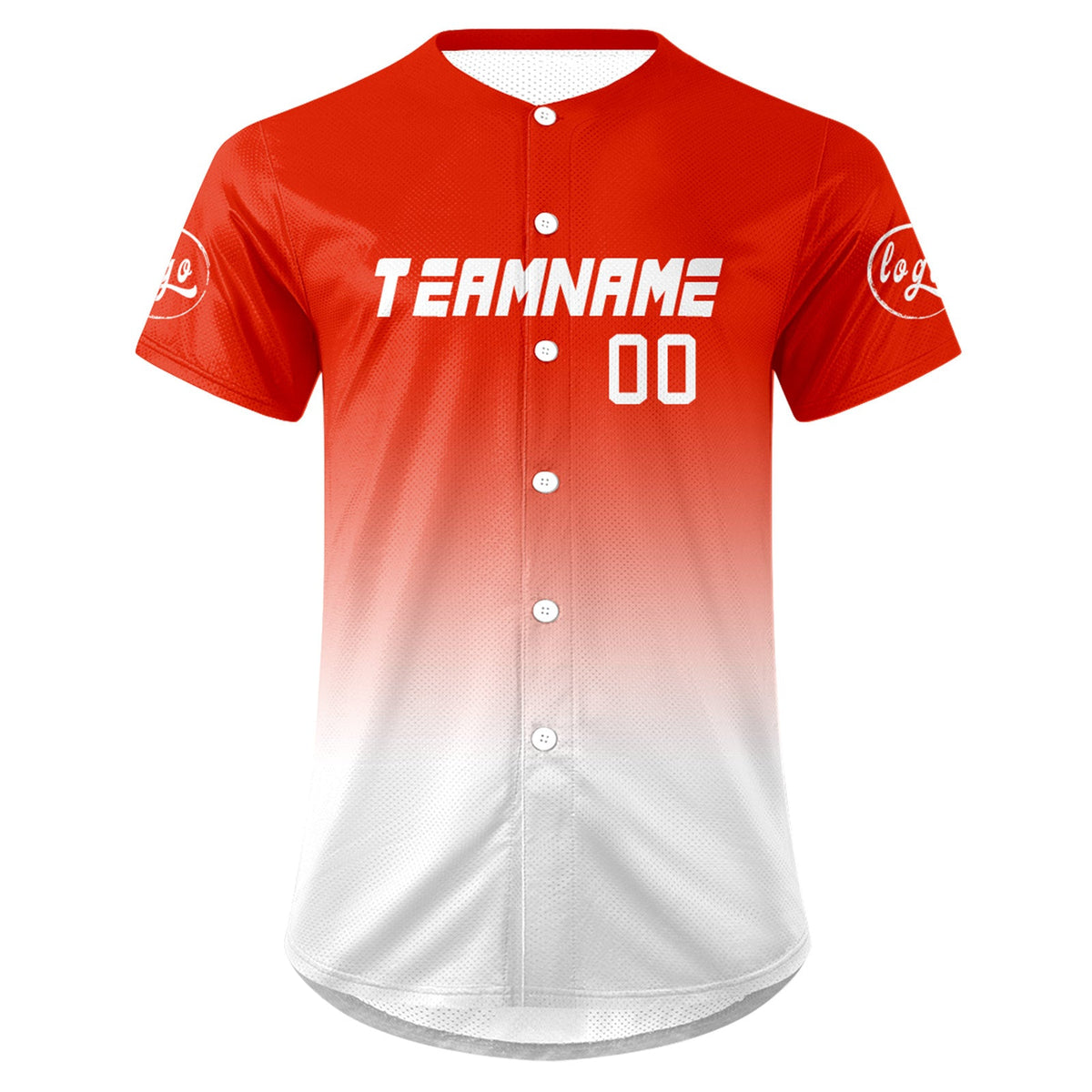 Camiseta de béisbol personalizada roja brillante y blanca con degradado uniformes de equipo personalizados con nombre y número