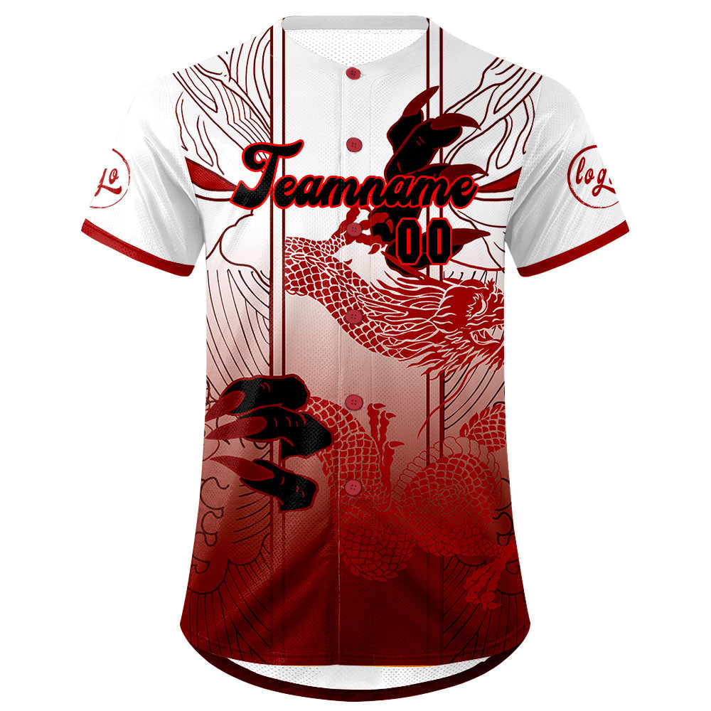 Camiseta de béisbol personalizada roja y blanca con degradado uniformes de equipo con nombre y número