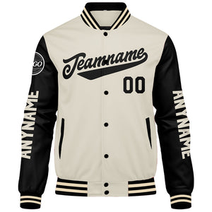 Chaquetas universitarias personalizadas en color negro y crema para hombres & mujeres y jóvenes & Chaquetas Letterman personalizadas