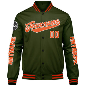 Chaquetas universitarias personalizadas de color verde oliva y naranja para hombres & mujeres y jóvenes & Chaquetas tipo Letterman personalizadas