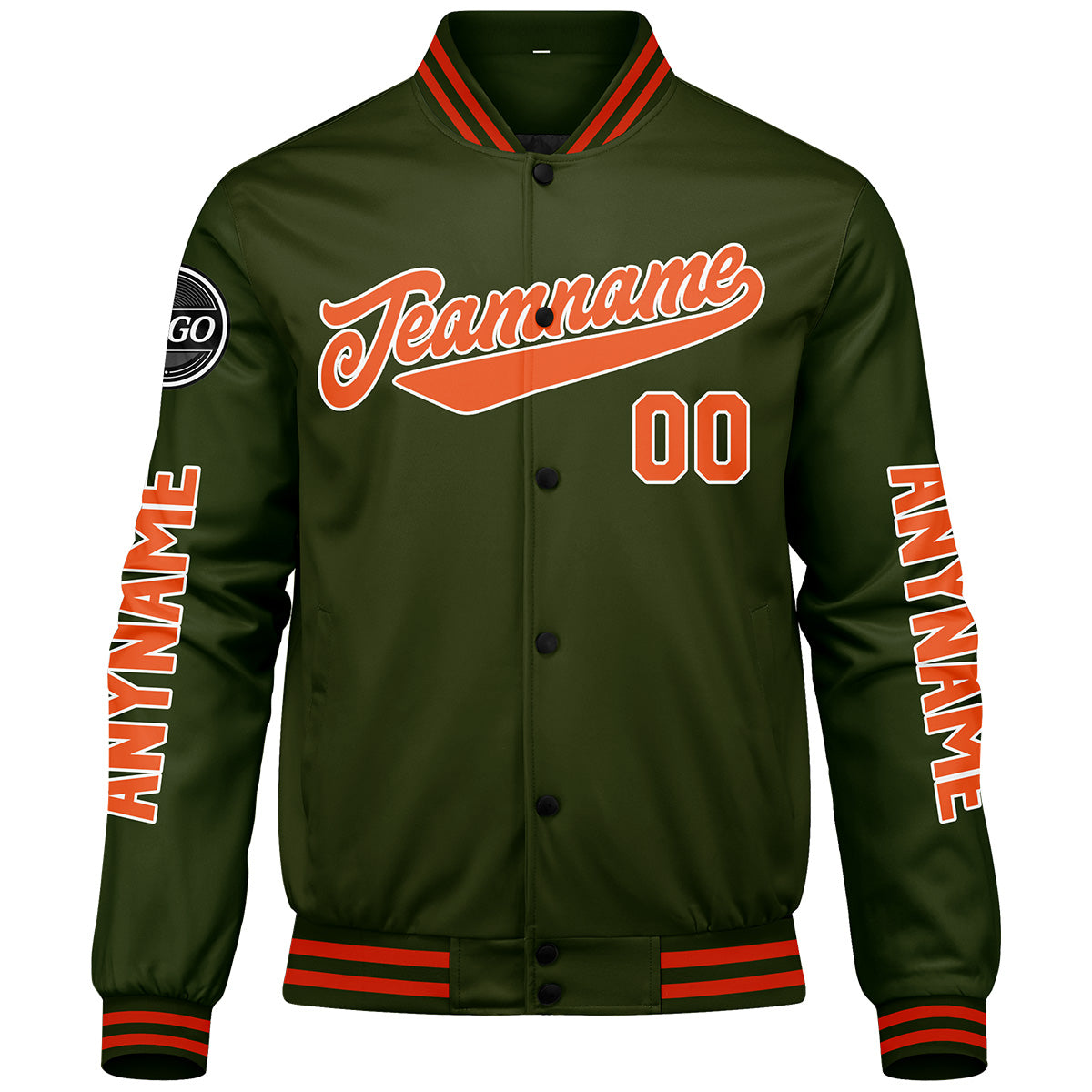 Chaquetas universitarias personalizadas de color verde oliva y naranja para hombres & mujeres y jóvenes & Chaquetas tipo Letterman personalizadas