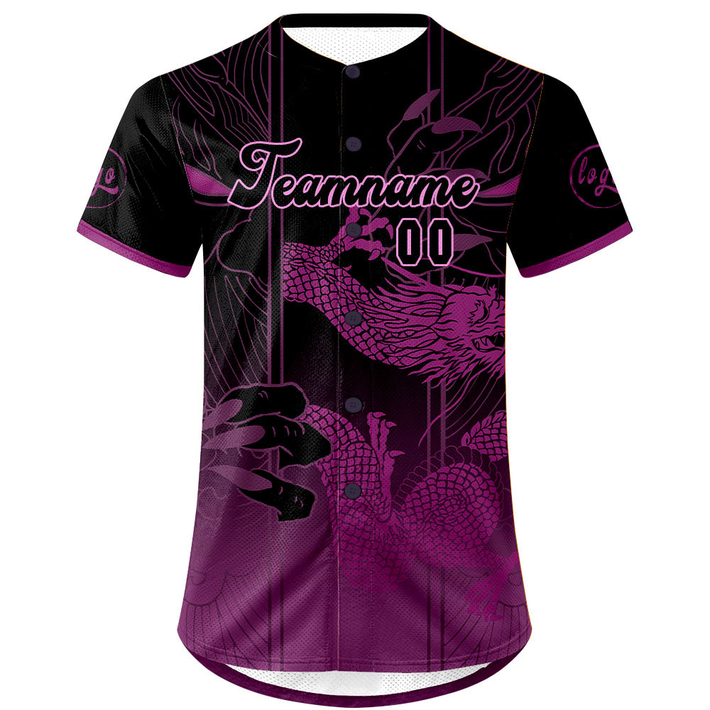 Camiseta de béisbol personalizada morada y negra con degradado uniformes de equipo personalizados con nombre y número