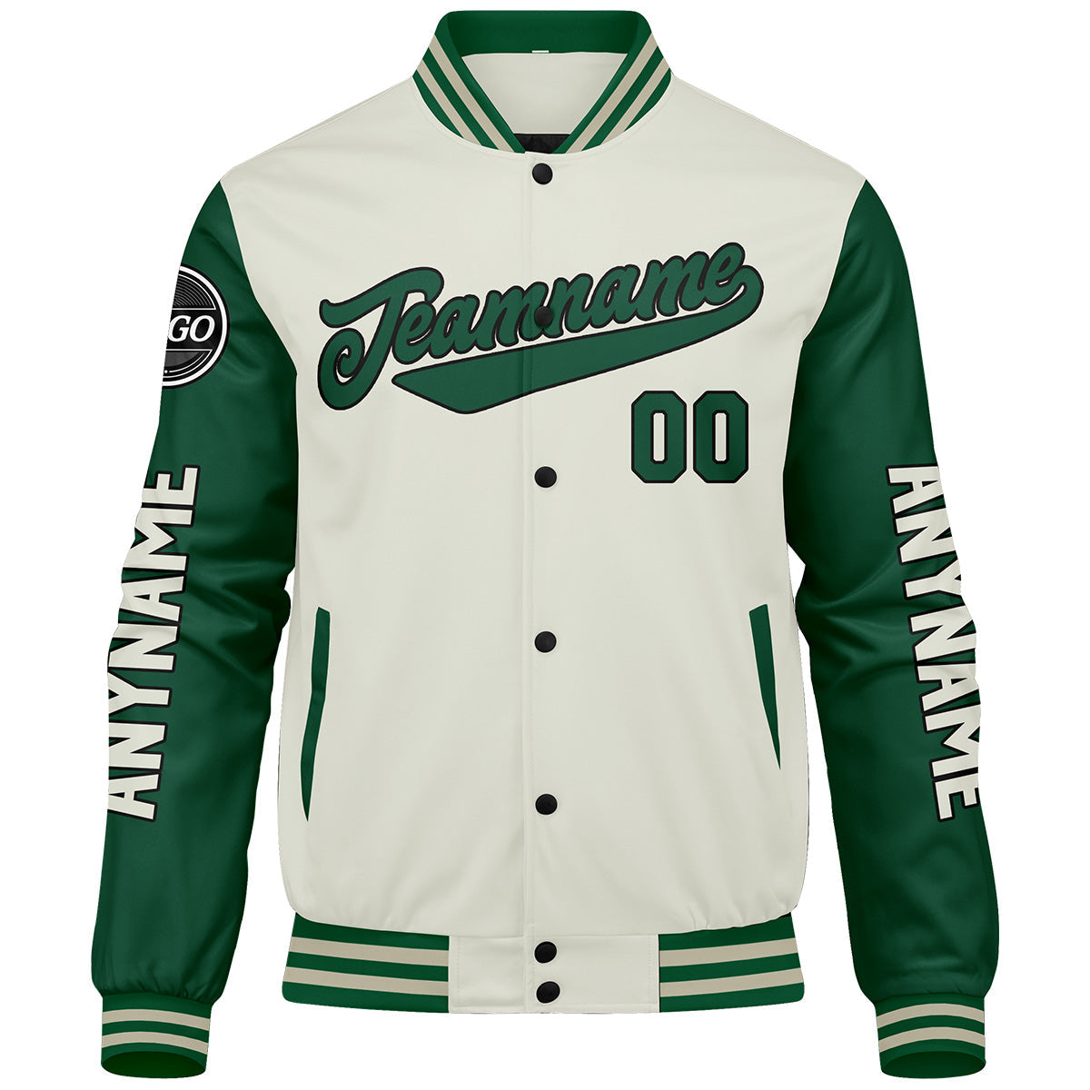 Chaquetas universitarias personalizadas de color verde crema para hombres & mujeres y jóvenes & Chaquetas Letterman personalizadas
