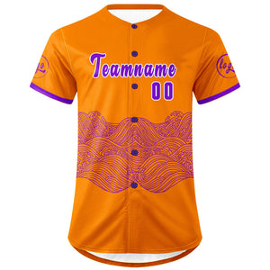 Camiseta de béisbol personalizada naranja y morada con degradado uniformes de equipo personalizados con nombre y número