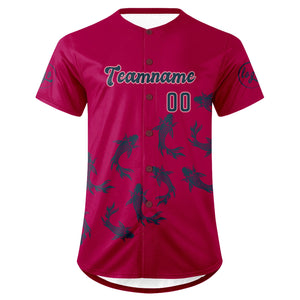 Camiseta de béisbol personalizada rosa brillante azul oscuro con degradado uniformes de equipo personalizados con nombre y número