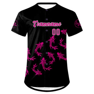 Camiseta de béisbol personalizada en rosa y negro con degradado uniformes de equipo personalizados con nombre y número