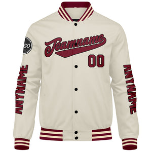 Chaquetas universitarias personalizadas color crema carmesí para hombres & mujeres y jóvenes & Chaquetas Letterman personalizadas