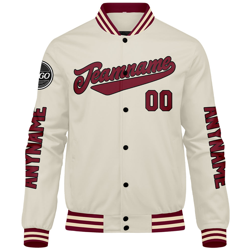 Chaquetas universitarias personalizadas color crema carmesí para hombres & mujeres y jóvenes & Chaquetas Letterman personalizadas