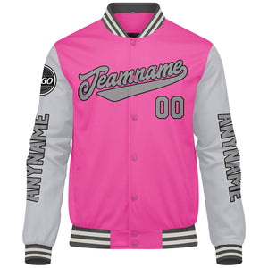 Chaquetas universitarias personalizadas en rosa y gris para hombres & mujeres y jóvenes & Chaquetas estilo Letterman personalizadas