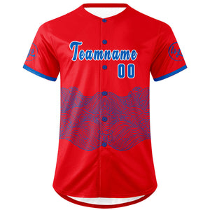 Camiseta de béisbol personalizada roja y azul con degradado uniformes de equipo con nombre y número