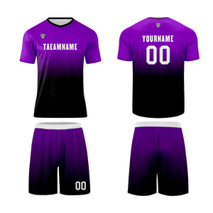 Conjunto personalizado de camiseta de uniforme morado y negro para niños y adultos