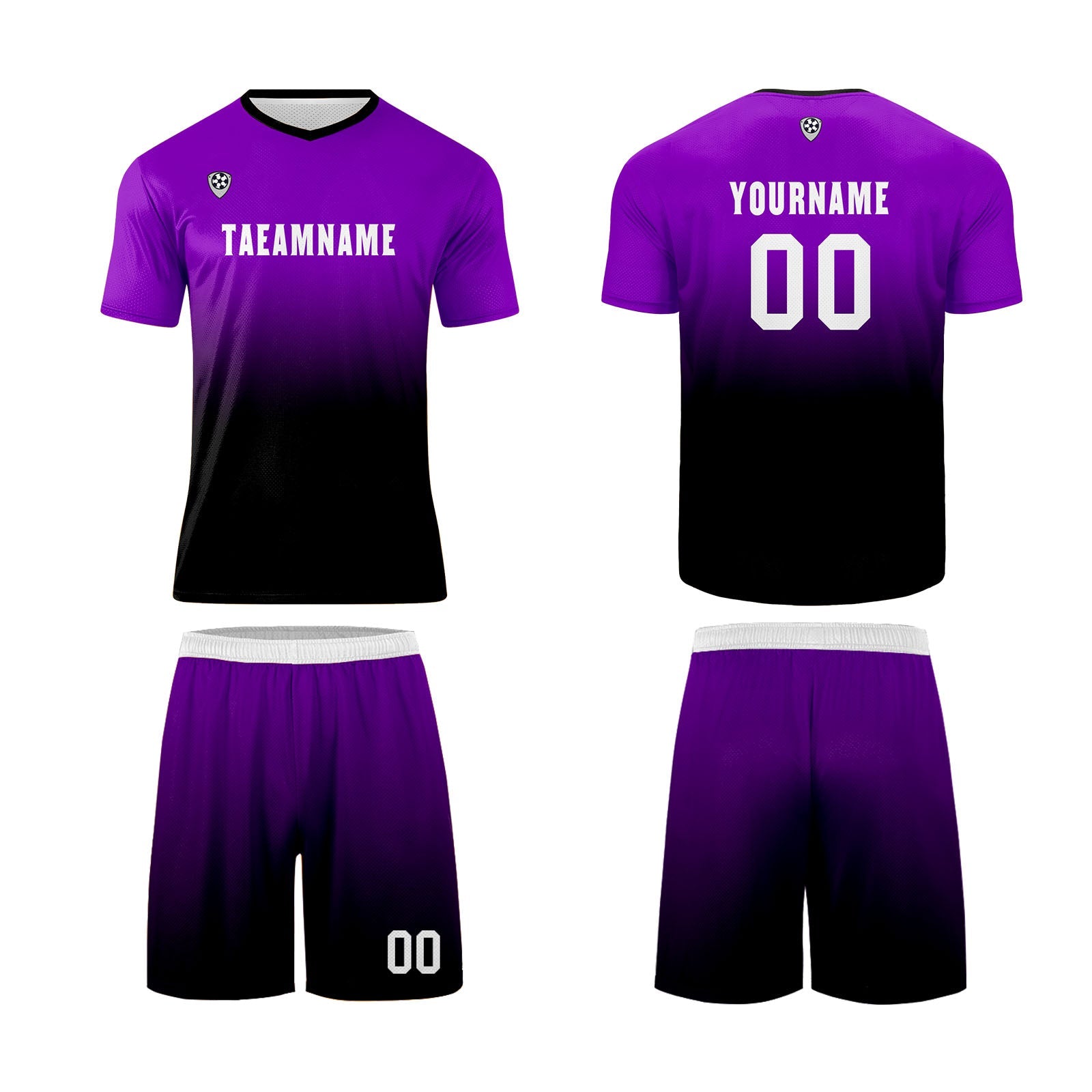 Conjunto personalizado de camiseta de uniforme morado y negro para niños y adultos