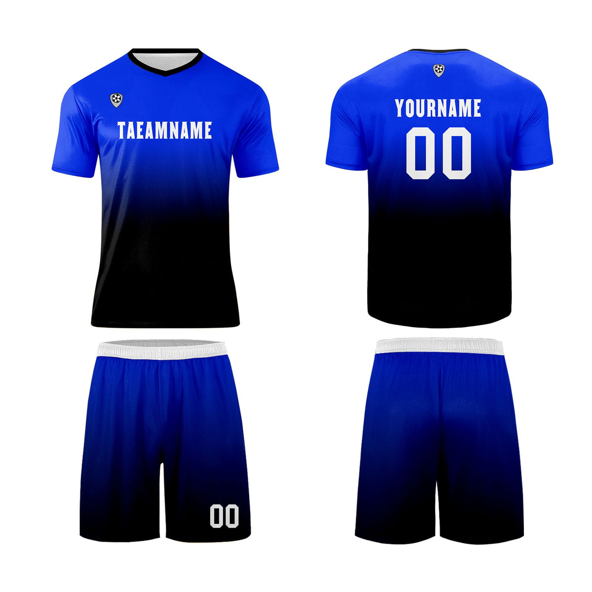 Conjunto personalizado de camiseta de uniforme azul y negro para niños y adultos
