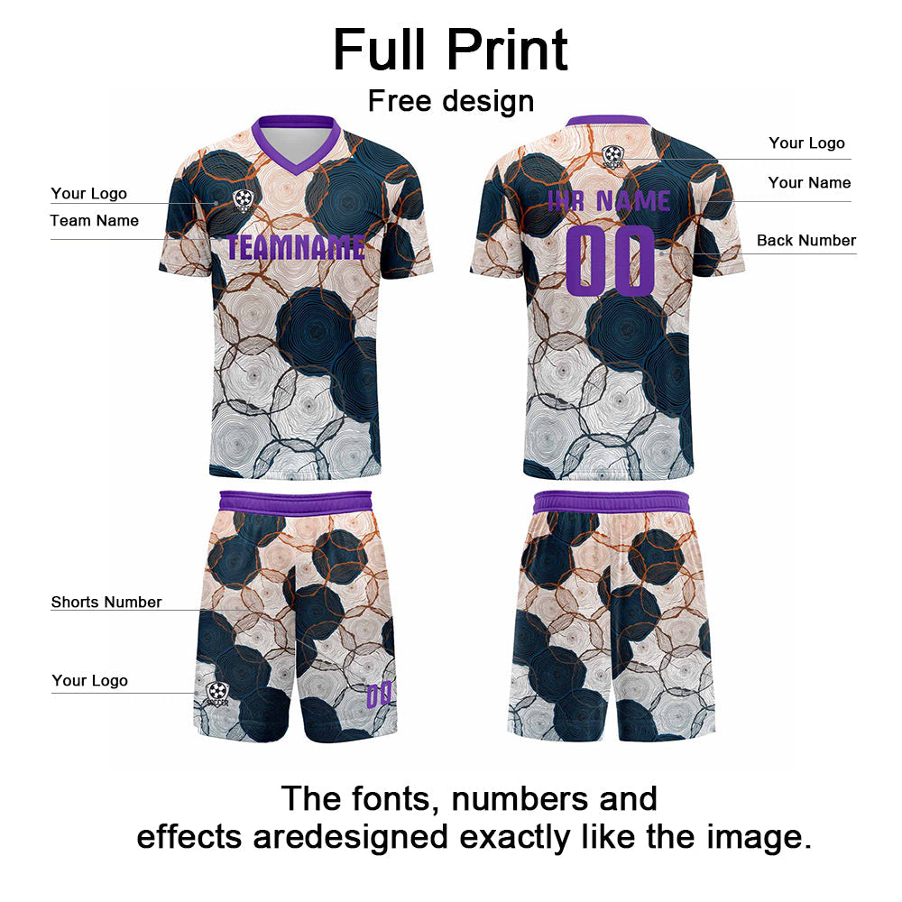 Conjunto personalizado de camiseta de uniforme morado y azul oscuro para niños y adultos