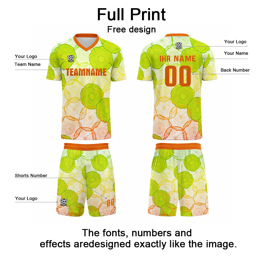 Conjunto personalizado de camiseta de uniforme verde y naranja para niños y adultos