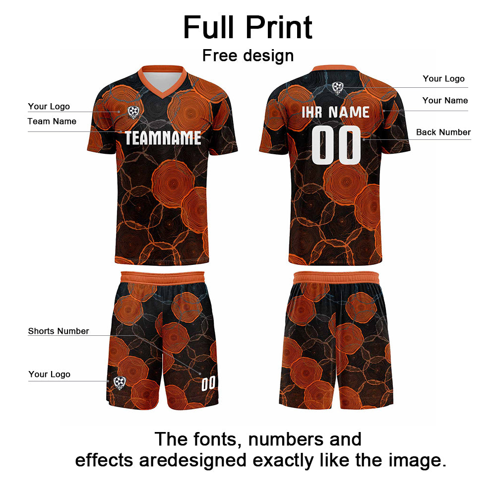 Conjunto personalizado de camiseta de uniforme negra y naranja para niños y adultos