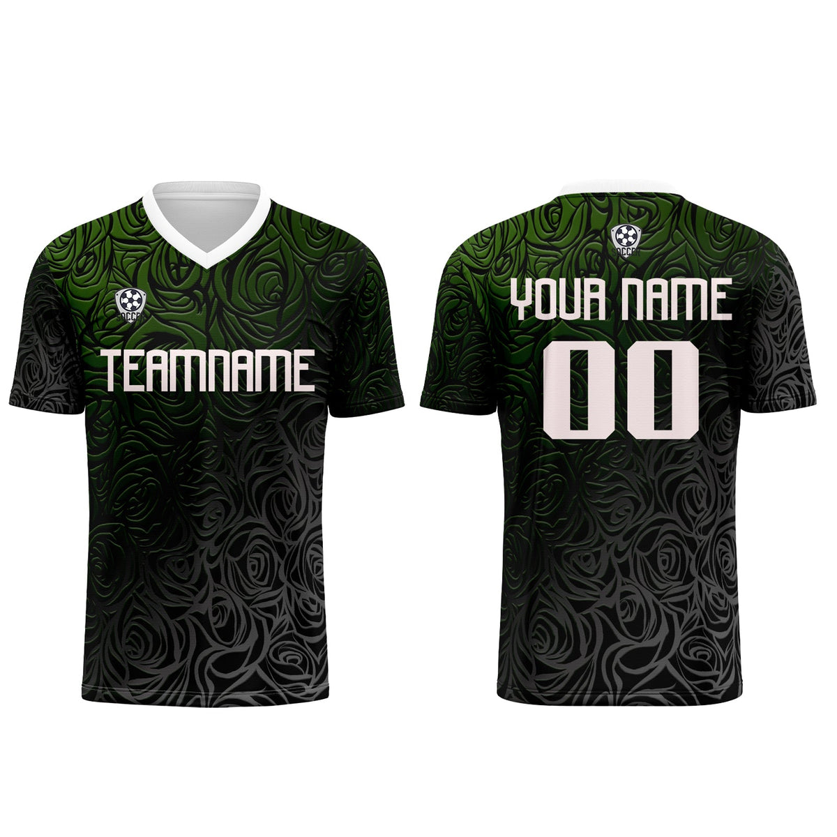 Conjunto personalizado de camiseta de uniforme verde y plateado para niños y adultos
