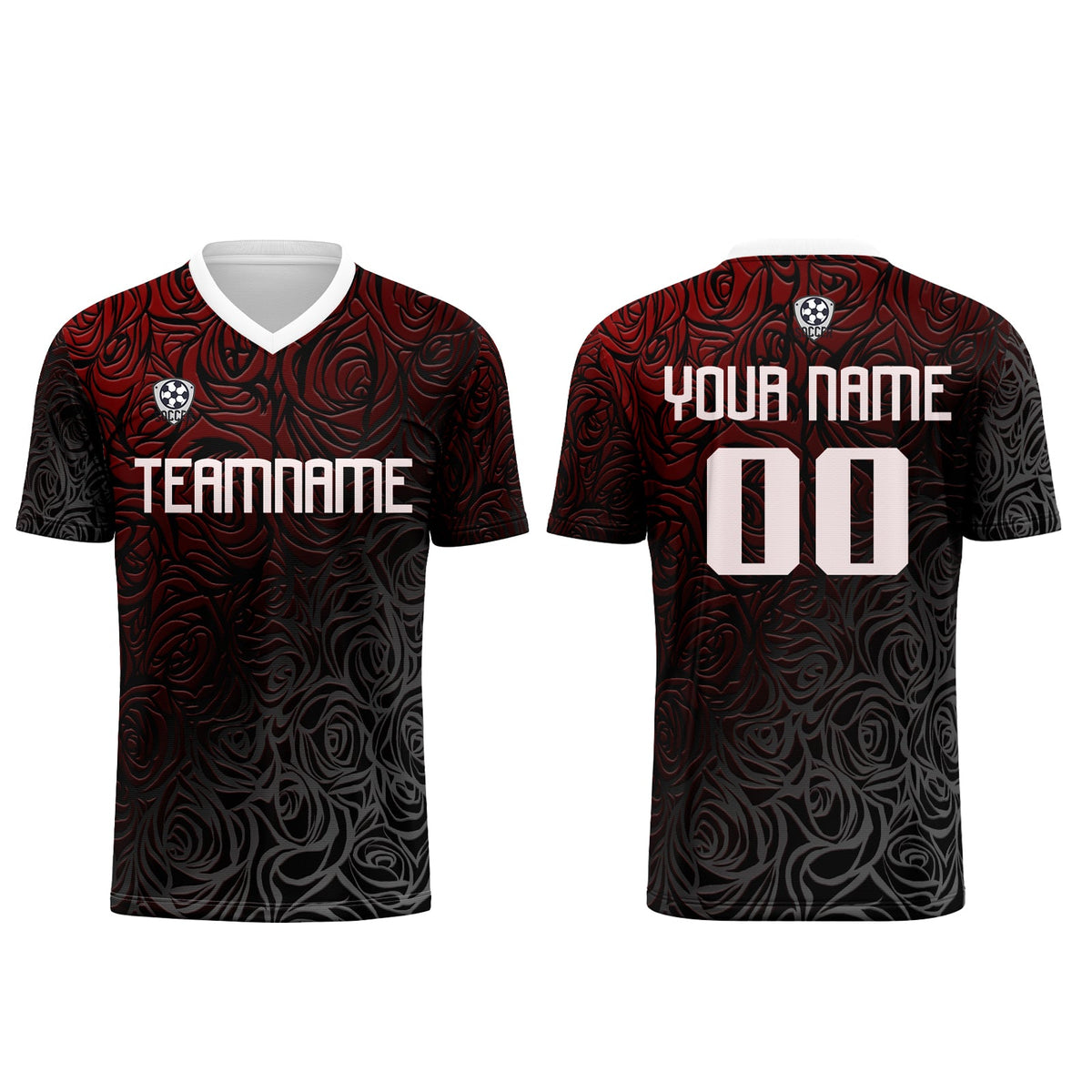 Conjunto personalizado de camiseta de uniforme rojo y plateado para niños y adultos