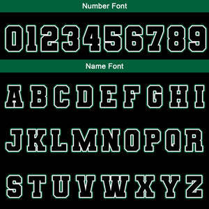 Chaquetas universitarias impermeables personalizadas en negro-blanco y verde con nombre-número y logotipo bordados a medida