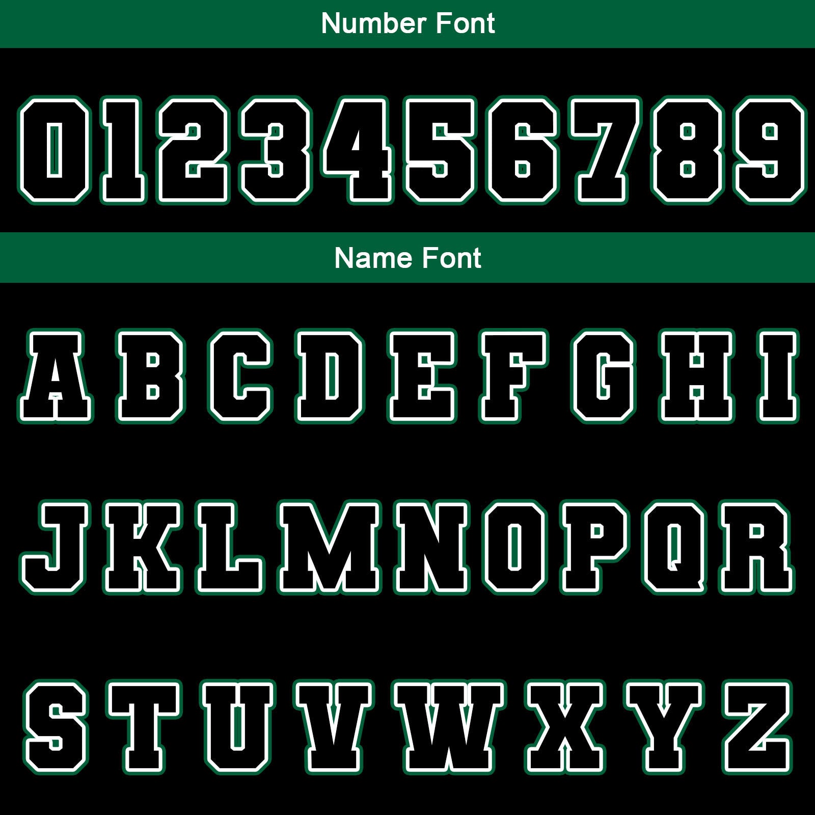 Chaquetas universitarias impermeables personalizadas en negro-blanco y verde con nombre-número y logotipo bordados a medida