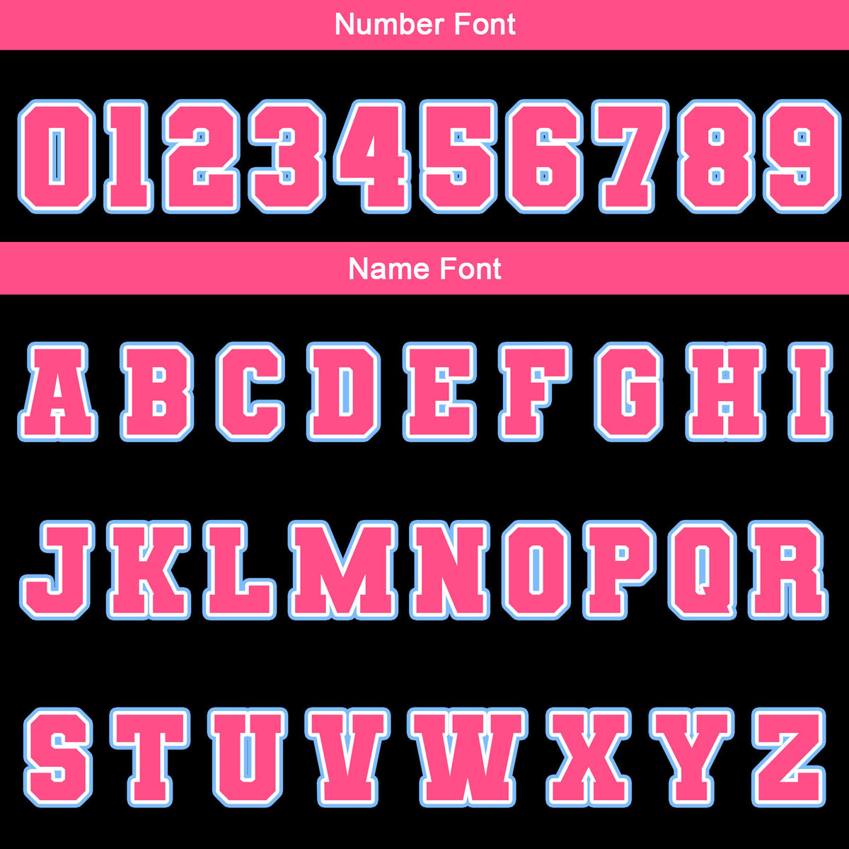 Chaquetas universitarias impermeables personalizadas en negro-rosa y azul claro con nombre-número y logotipo bordados