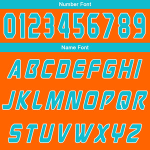 Uniforme de baloncesto personalizado en naranja y cian con tu logotipo-nombre y número impresos