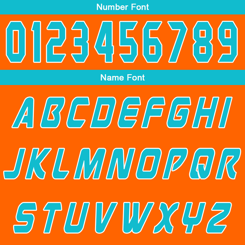 Uniforme de baloncesto personalizado en naranja y cian con tu logotipo-nombre y número impresos