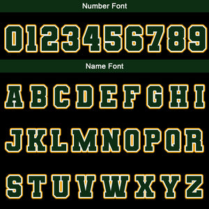 Chaquetas universitarias impermeables personalizadas en negro-verde oscuro y amarillo con nombre-número y logotipo bordados a medida