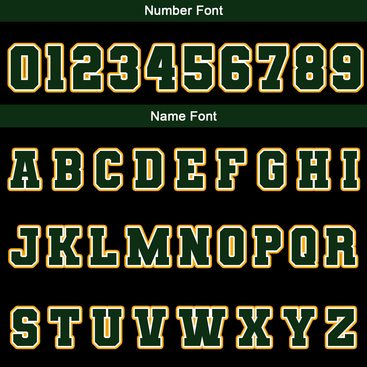 Chaquetas universitarias impermeables personalizadas en negro-verde oscuro y amarillo con nombre-número y logotipo bordados a medida