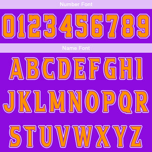Uniforme de baloncesto personalizado de color morado y naranja con tu logotipo-nombre y número impresos