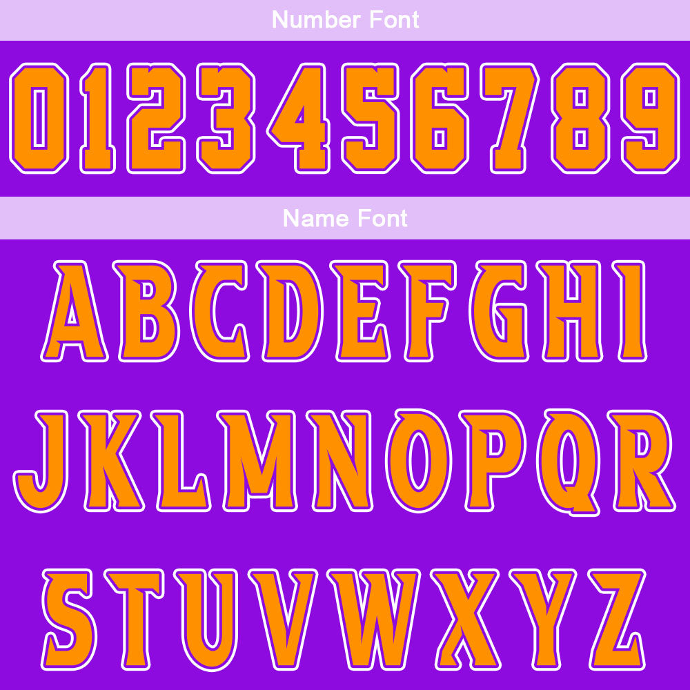 Uniforme de baloncesto personalizado de color morado y naranja con tu logotipo-nombre y número impresos