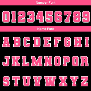 Chaquetas universitarias impermeables personalizadas en negro-rosa y blanco con nombre-número y logotipo bordados